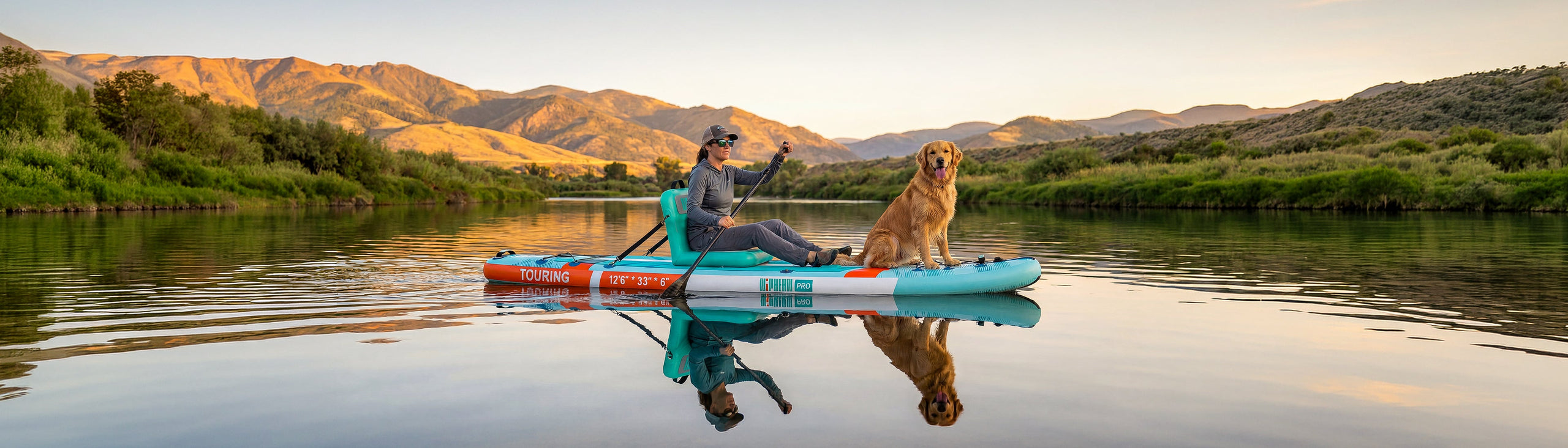 Inflatable paddle boards for all-around, touring, and racing use on lakes.